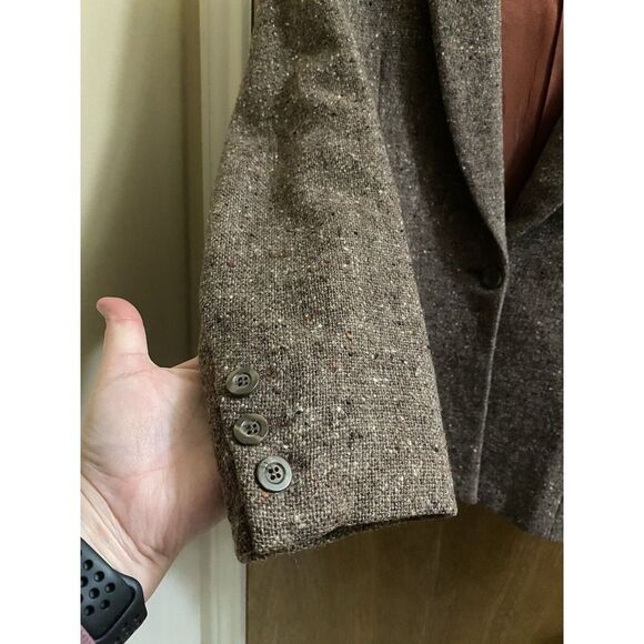 Vintage Liz Claiborne Wool Blazer Heather Brown 1 Button with Pockets Size 10 - Picture 8 of 12
